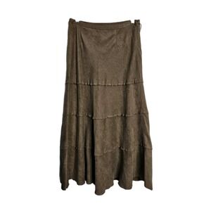 Multiples Faux Suede Light Brown Tiered Maxi Skirt Sz 6 Soft Boho Romantic